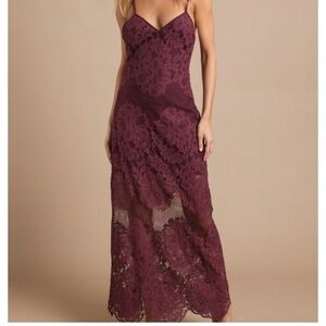 Tobi Wanderlust Lace Maxi Dress in Wine and Floral Plunge Romper Bundle